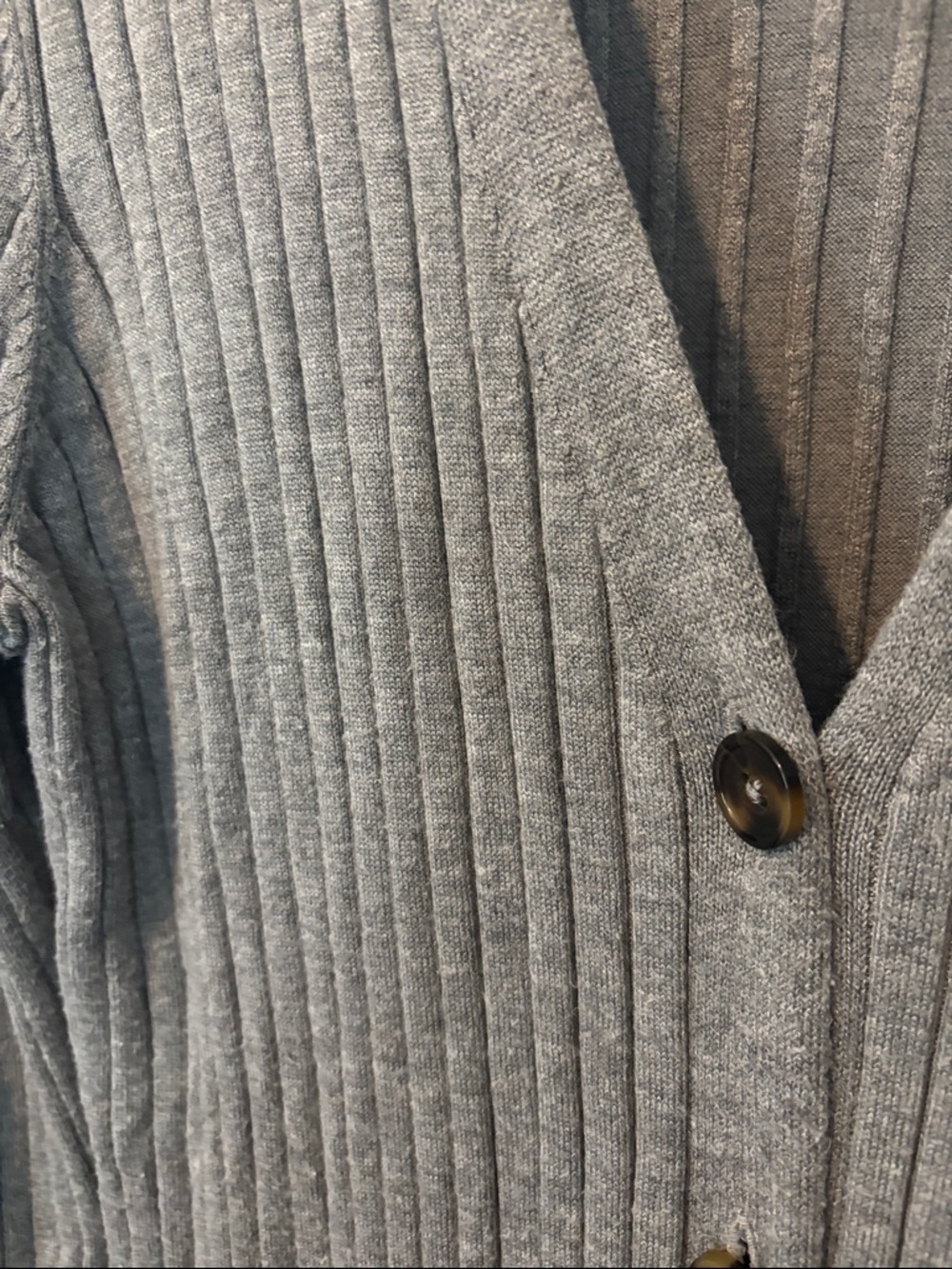 Long Ribbed Gray Button-Front Cardigan Sweater - Picture 2 of 6